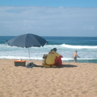 Lifeguards and holidaymakers on Bazley Beach
