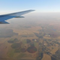 View from an airplane of Gauteng landscape ten minutes to touchdown at OR Tambo Airport, Johannesburg